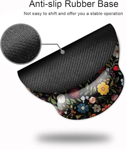 Ergo Comfort Gel Wrist Rest Mouse Pad-Ergonomic Office Mousepad with Wrist Support-Non-Slip, Design Desk Accessories Mat for Home&Game Decor Black Floral