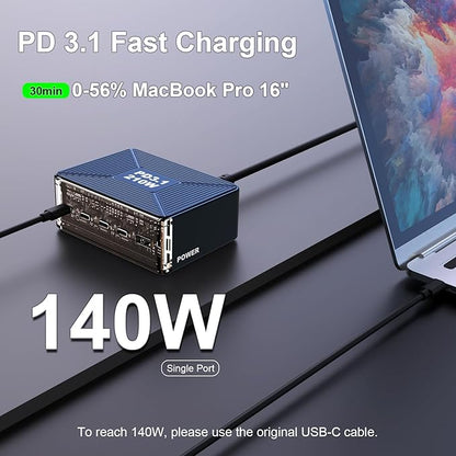 210W USB C Charger, Graaci GaN 5-Port PD3.1 140W 100W PPS Fast Charging Station, Type C Laptop Wall Charger Power Adapter for MacBook Pro/Air M2, iPhone 15 Pro, Galaxy S23 Ultra, Pixel 8, Steam Deck