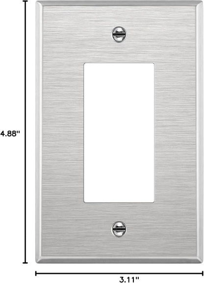 ENERLITES Decorator Switch or Outlet Metal Wall Plate, 430 Stainless Steel, Corrosion Resistant, Mid-Size 1-Gang 4.88" x 3.11", UL Listed, 7731M, Silver