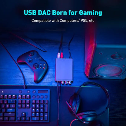 Fosi Audio K5 Pro Gaming DAC Headphone Amplifier Mini Hi-Fi Stereo Digital-to-Analog Audio Converter USB Type C/Optical/Coaxial to RCA/3.5MM AUX for PS5/PC/MAC/Computer