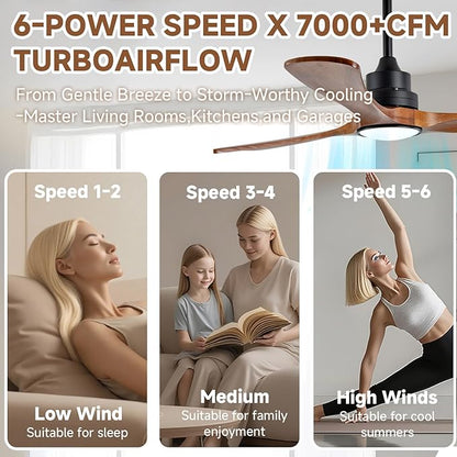 Gaizw 52 Inch Ceiling Fans with Lights and Remote Control,Quiet DC Motor 3 Blade Ceiling Fan with Light for Bedroom,Patio Living Room,Office,Indoor and Outdoor Fan, Walnut Wooden Fans of Ventilation