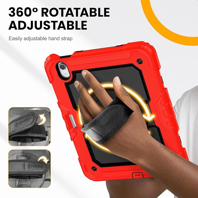 timecity Case for iPad Air 11 Inch M3/ M2 (2025/2024), 360° Rotating Stand, Pencil Holder & Wireless Charging, Shockproof with Screen Protector & Shoulder Strap - for Designers, Red