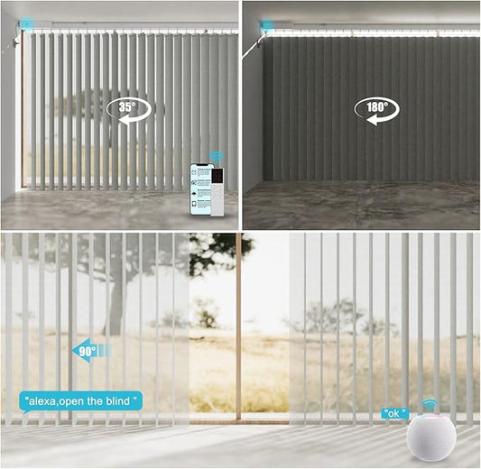 Blindify Motorized Sheer Vertical Blinds with Remote, Light Filtering Smart Vertical Blinds Work with Alex Google Home, Horizontal Blinds for Sliding Glass Doors, Customize(Linen Light Gray)