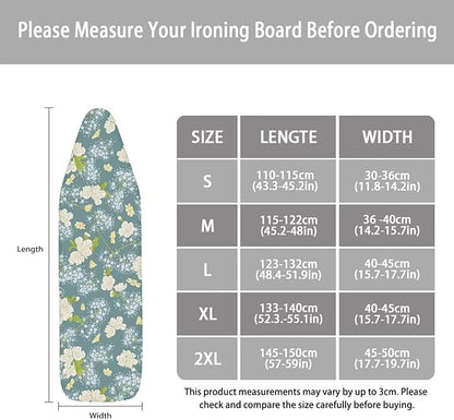 ZCFYGDX Fresh White Daisy Print Ironing Board Cover, Resist Scorching & Staining, Easy to Install Resistant Elastic Edges, 3 Nylon Buckle Straps Fasteners, Protective Scorch Cloth Covers Size-XL