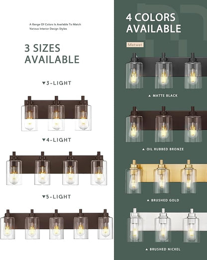 METWET 3-Light Bathroom Light Fixtures, Modern Vanity Light with Cylinder Clear Glass Shade, Vanity Lighting Fixtures Over Mirror, Oil Rubbed Bronze, VL143-ORB-3