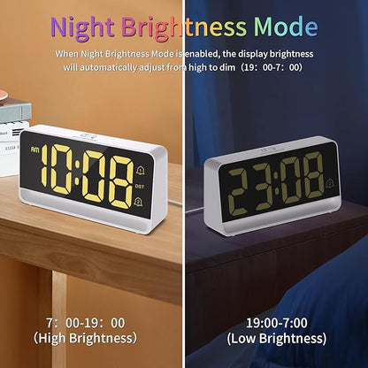 Alarm Clocks for Bedrooms, Digital Bedside Clock with RGB Night Light, Adjustable Volume for Heavy Sleepers, USB Charger, Large Display, Modern Decor for Desk, Dimmable Alarm Clock for Kids(Colorful)