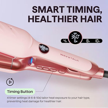 Wavytalk Power Wave Hair Crimper, Curling Iron Hair Crimper Waver, Ventilation Design for Less Damage, Ionic Reduces Frizz, Effortless-Curler, Dual Voltage Crimping Iron, Pink