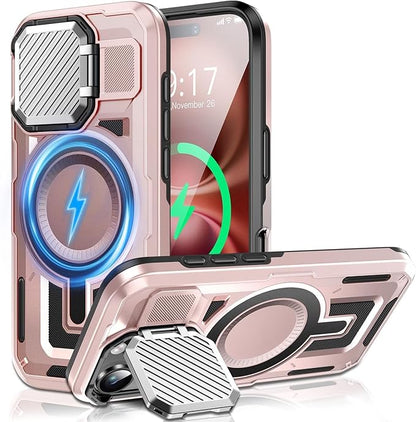 Camera Stand Case for iPhone 16 Plus, [Compatible with Mag Safe] [Lens Cover] 2024 Version Military Grade Protective Soft Case for iPhone 16 Plus 6.7 inch Men Women,Pink
