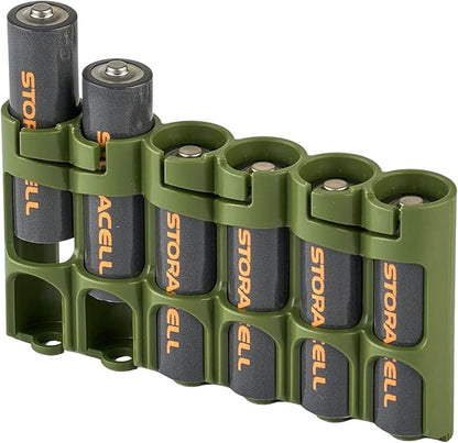 Storacell Slimline AA-6 Battery Storage Caddy and Dispenser, Military Green, Holds 6 AA Batteries (Not Included), Durable & Compact Design, The Original Battery Caddy, Made in The USA