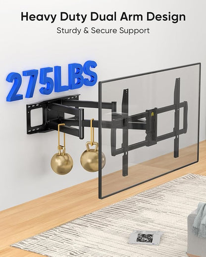 FORGING MOUNT Long Arm TV Wall Mount with 42.9 inch Extension and Power Strip for 60–120 Inch TVs, Heavy Duty Full Motion TV Mount,VESA 900x600mm,up to 275 lbs,Smooth Swivel, Tilt,16”-24” Wood Studs