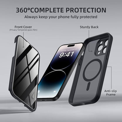 BERFY Magnetic for iPhone 14 Pro Max Case, Compatible with MagSafe,Built-in Privacy Screen Protector and Upgraded Camera Protection,Anti-Spy Full Body Shockproof Phone Case for 14 Pro Max,Matte Black