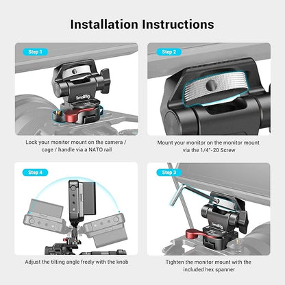 SMALLRIG Field Monitor Mount with NATO Clamp, Camera Monitor Holder for 5” and 7” Monitor, Swivel and Tilt Adjustable - 2906B