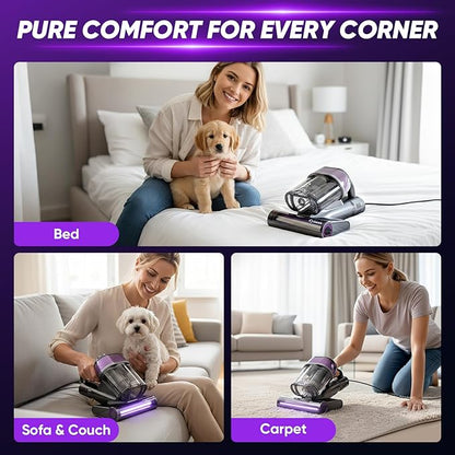 Saker Mattress Vacuum Cleaner, Handheld Bed Vacuum with 16KPa Suction, UV-C Light, 140°F Heated Air, HEPA Filter, Aroma Function, 16.4FT Cord for Cleaning Bed, Sofa, and Couch