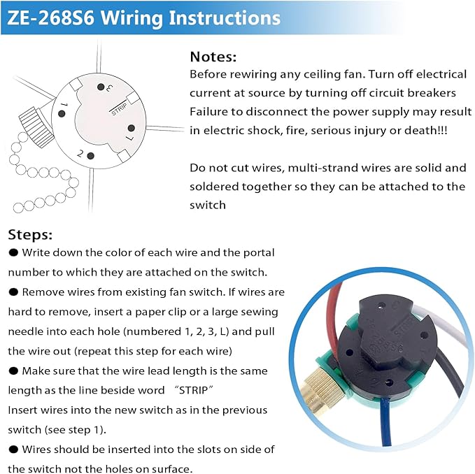 2 Pack Ceiling Fan Switch 3 Speed 4 Wire Zing Ear ZE-268S6, Ceiling Fan Pull Chain 4 Wire Fan Lamps Switch Compatible with Hunter Ceiling Fan (Bronze Pull Chain)