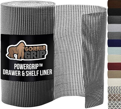 GORILLA GRIP powerGRIP Drawer Shelf and Cabinet Liner, Thick Strong Hold, Non-Adhesive Liners Protect Kitchen Cabinets and Cupboard, Bathroom Drawers, Easy Install, Breathable Mat, 20" x20', Gray