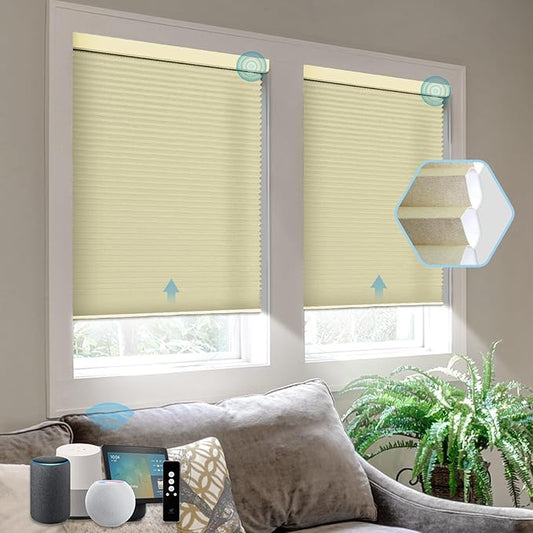SmartWings Motorized Cellular Shades, Honeycomb Blinds Compatible with Zigbee/Alexa/Z-Wave/Homekit, Wireless Remote Control for Smart Home and Office in Customized Size,70% Blackout Cream