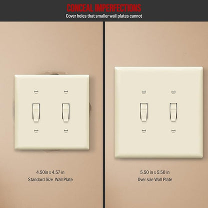ENERLITES Jumbo Double Toggle Switch Cover, Two Gang Light Switch Wall Plate, Gloss Finish, Oversized 2-Gang 5.5" x 5.5", Unbreakable Polycarbonate Thermoplastic, UL Listed, 8812O-LA, Light Almond