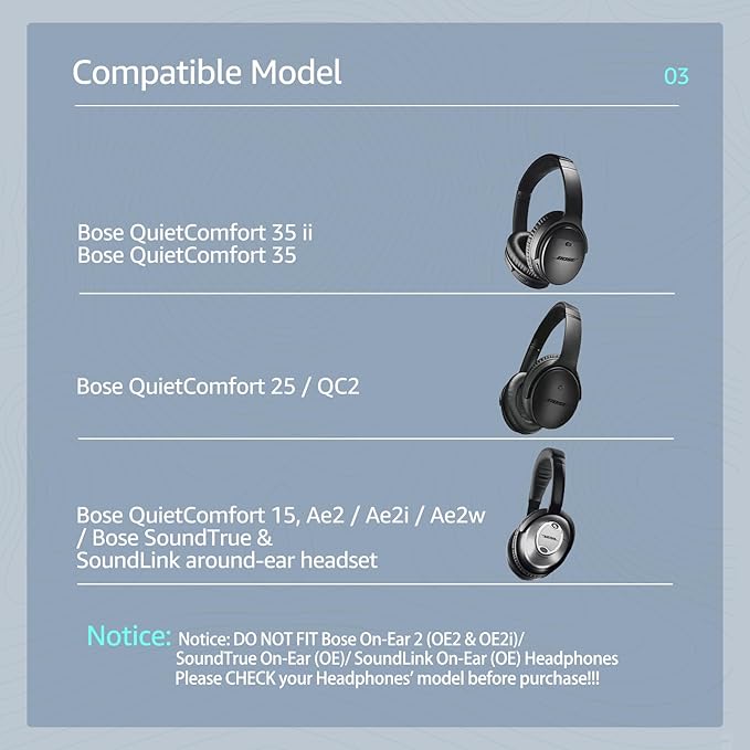 Fabric Comfort - Wzsipod Ear Pads for Bose Quiet Comfort 35/ QC35ii Headphones, Compatible with QC45 QC35ii QC25 QC15 & More Series, Replacement Exclusive Styles, S1