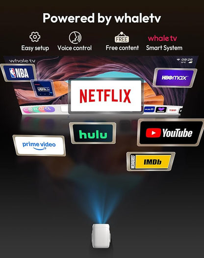 Xgody Gimbal N5 Compatible with Netflix & Auto Focus Keystone Smart Mini Projector with WiFi6 and Bluetooth, Portable Projector Native 1080P & Voice Controlled, 4K Home Movie Projector, White