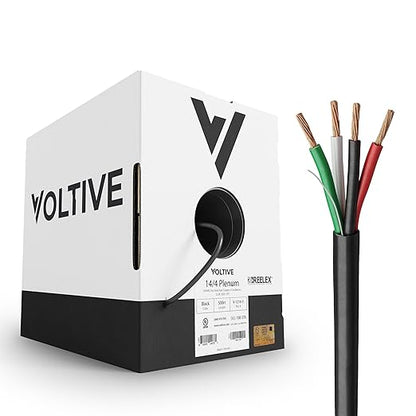 Voltive 14/4 Speaker Wire, Plenum CL3P, Black, 500ft - 14AWG, 4 Conductors, Stranded Oxygen-Free Copper, UL Listed - V-1216-3