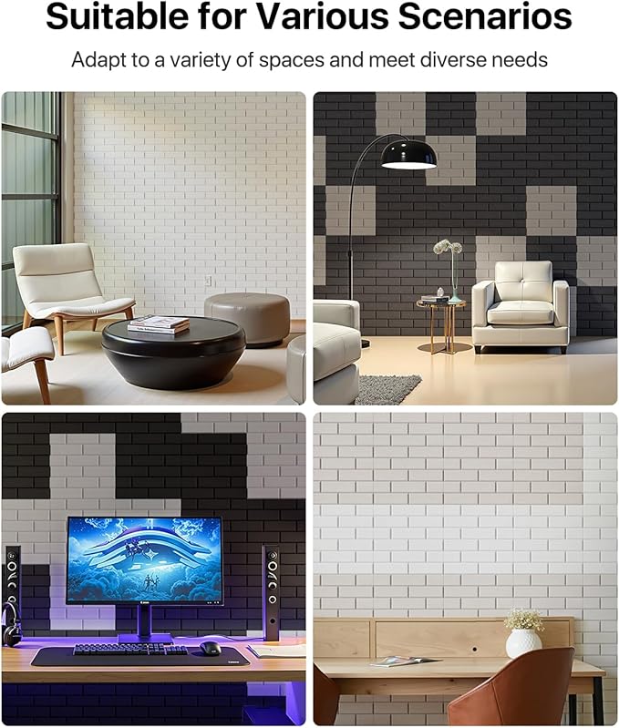 Soundsbay Acoustic Wall Panels, Self Adhesive Acoustic Panels, 12 Pack Brick Soundproof Wall Panels High Density Sound Panels for Walls, Office,Reccording Studio, Ceiling 12" X 12" X 0.4" Beige