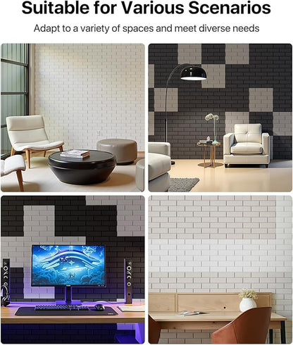 Soundsbay Acoustic Panels Self Adhesive, 12 Pack High Density Sound Proof Foam Panels for Walls, 12" X 12" X 0.4" Soundproof Wall Panels, Brick Acoustic Wall Panels for Home, Ceiling White