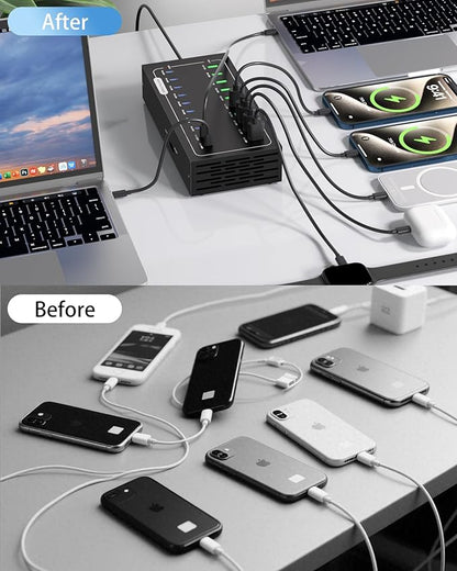690W USB Charging Station, 20 Port Fast Charging Station for Multiple Devices, PD 100W USB C Charger Block, Smart Power Delivery & Multi Protection for Laptop MacBook iPhone, iPad, Tablet, and More