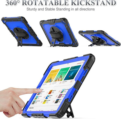 SEYMAC stock Case for iPad Air 3 2019 / Pro 10.5'' with Screen Protector Pen Holder [360° Rotate Hand Strap/Stand], Drop-Proof Case (Blue+Black)