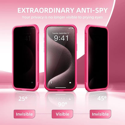 Magnetic for iPhone 15 Pro Case, Compatible with MagSafe, Built-in Privacy Screen Protector and Camera Protection, Anti Spy Full Body Dustproof Shockproof Hard Phone Case 6.1", Hot Pink