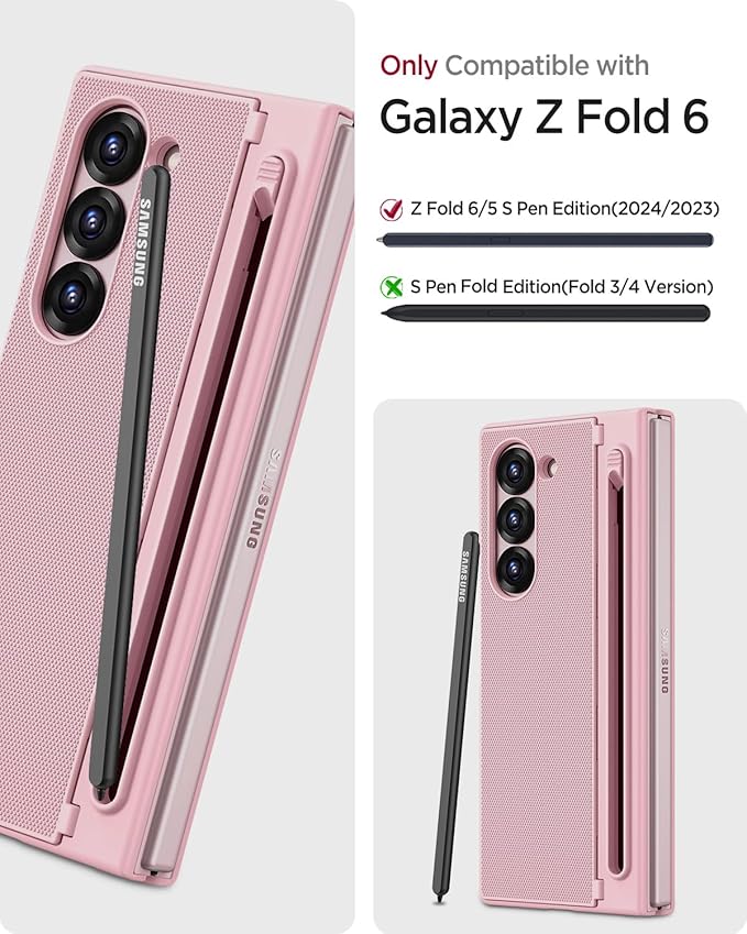 Miimall for Samsung Galaxy Z Fold 6 Case with S Pen Holder Slot [Military Grade Drop][Built-in Privacy Screen & Invisible Kickstand] Slim Thin Protective Phone Case for Galaxy Z Fold 6 5G Cover Pink