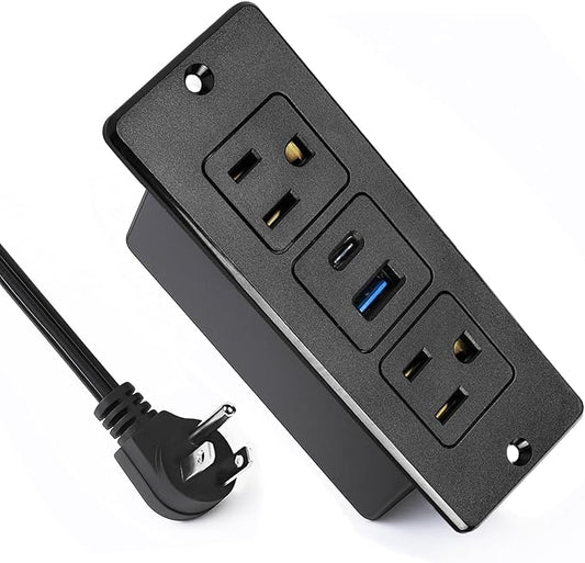 Havorbit 20W Recessed Power Strip USB, 2 AC Outlets + 1 USB-C + 1 USB-A Ports, 6ft Cord, Space Saving Furniture Outlet for Desk/Bedside/Kitchen/Drawer (18W USB-A & 20W USB-C Fast Charge)