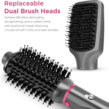 IG INGLAM 4 in 1 Hot Air Brush, Negative Ion Detachable Hair Styler & Volumizer with 2 Brush Heads, Updated Push Switch, Gray
