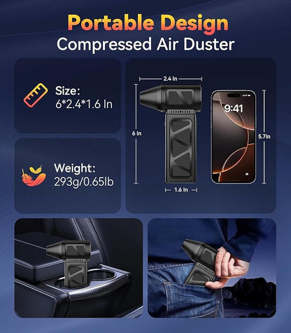 YUHUO Upgraded Compressed Air Duster, 360000 RPM Electric Air Duster with 5 Gear Power Motor, 8000mAh Rechargeable Cordless Mini Blower Jet Turbo Fan Replace Air Can for Computer Keyboard Car Outdoor