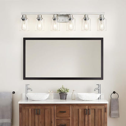 DIKAIDA Bathroom Vanity Light, 6-Light Nickel Modern Matte Wall Sconce Lighting with Clear Glass Shade, Wall Lights,Bath Vintage Wall Mounted Lamps for Mirror Bedroom Living Room