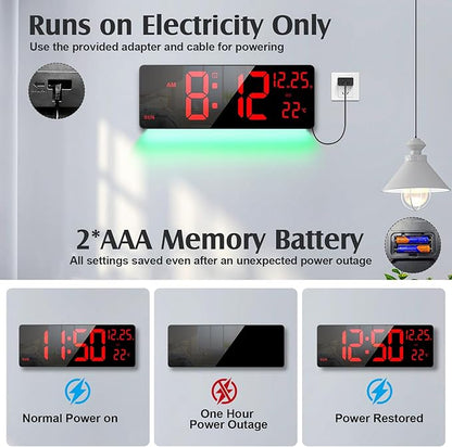 Xflyee 16.5" Large Digital Wall Clock with RGB Night Lights, Auto Dimmer, Remote Control, Date, Indoor Temperature, DST