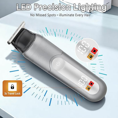 SUNNOW Electric 5-in-1 Body Hair Trimmer - Groin Trimmer for Men -Beard Trimmer for Men - Wet/Dry Shaver Groomer, Waterproof with LED Light, Gifts for Husband Father