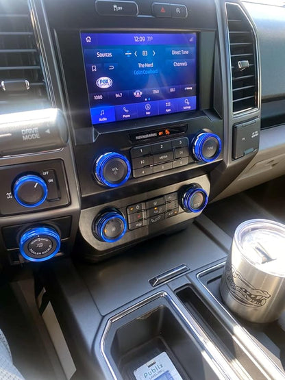 Knob Cover for F150 AC Climate Control Switch/Trailer/4WD/VOL/Tune Button Interior Center Console Trim Accessories Compatible with Ford F150 XLT 2016 2017 2018 2019 (Blue 6 Pcs)