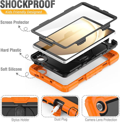 HXCASEAC Case for Samsung Galaxy Tab A9 8.7 Inch, Protective with Screen Protector/Hand Strap/Pen Holder, Sturdy Shockproof for Samsung A9 Tablet Case SM-X110 SM-X115 SM-X117 - Orange