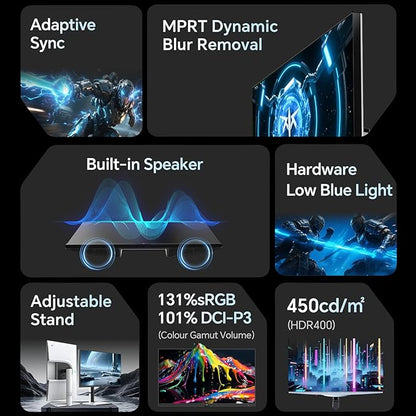 KTC Gaming Monitor 27 Inch | 2K@200Hz (OC 210Hz) | Built-in Speakers | Fast IPS Panel | 1ms Response Time (MPRT) | 450 cd/㎡ Brightness, HDR400 | Adaptive Sync | 131% sRGB, 97% DCI-P3, ΔE＜2 | White
