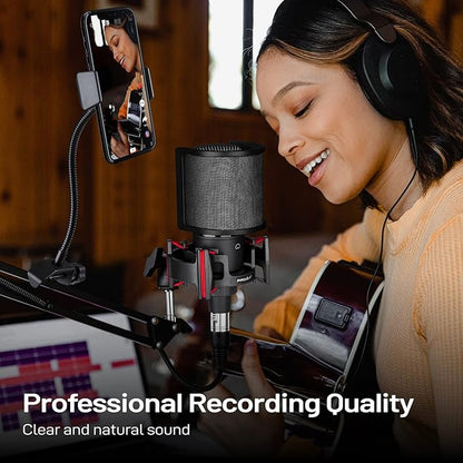Condenser Microphone XLR,Professional Studio Recording Microphone for Computer PC,Cardioid Podcast Mic Kit with Boom Arm,Gaming Microphone for Streaming,ASMR,Singing,Voice Over,Vocal,YouTube,Zoom