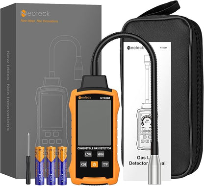 Neoteck Natural Gas Detector Gas Leak Detector with 12” Gooseneck Combustible Gas Detector with Audible & Visual Alarm Test Methane Propane Gasoline Natural Gas for Gas Pipeline Gas Stove and RV