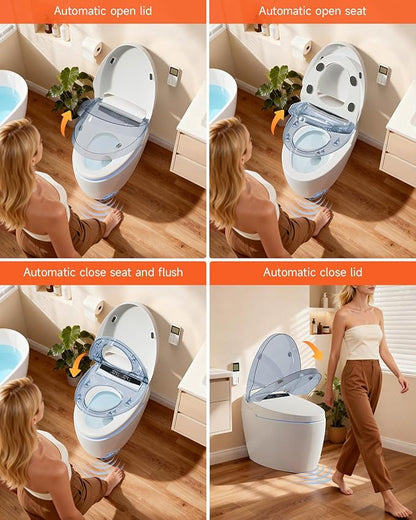 WANSID Smart Toilet,Advance Bidet with Heated Seat Smart with Bidet Built In,Tankless Toilet with Warm Water Sprayer and Dryer, Foot Sensor Operation,LED Display