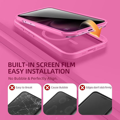 BERFY Magnetic for iPhone 16 Plus Case, Compatible with MagSafe, Built-in Privacy Screen Protector and Upgraded Camera Protection, Anti-Spy Full Body Shockproof Phone Case for 16 Plus 6.7", Peony