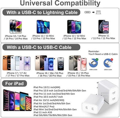 Type c Charging Block Fast Charger, 2Pack PD Dual Port Fast USB C Charger Block, USB C Charging Plug Power Adapter Compatible with iPhone 15/15 Plus/15 Pro Max/14/13/12/11/XS/XR/X and More