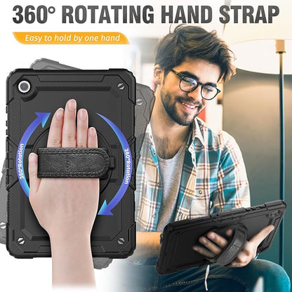 HXCASEAC Case for Samsung Galaxy Tab A8 10.5 inch, Protective with Screen Protector/Hand Strap/Pen Holder, Sturdy Shockproof A8 Tablet Case 2022 SM-X200/X205/X20 - Black