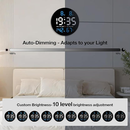 Brauthon Large Digital Clock for Classroom, Digital Classroom Clocks for Teachers, 10" Round LED Clock with Large Display，Date, Countdown Timer, Remote Control, Temperature, Electric (Blue)