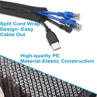 Summer Ready 2-Pack Split Sleeving Cable Protector (5FT, 5/8") - Chew Resistant Pet Proof Cord Cover for USB Power Audio Video, Home Office & Gaming Wire Loom - Black
