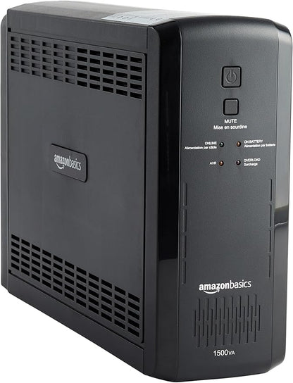 Amazon Basics UPS Battery Backup & Surge Protector 1500VA/900W, 10 Outlets, Line Interactive Uninterruptible Supply, for Power Outage Protection, Black