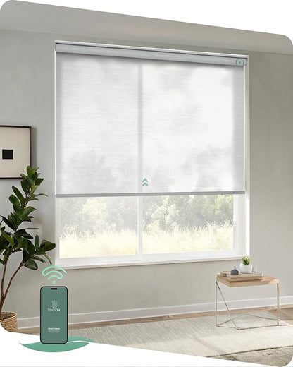 Yoolax Motorized Blinds App Control, Light Filtering Motorized Shades for Windows, Cordless Automatic Roller Shades for Bedroom Living Room Office(Light Filtering Jacquard White, 43" W x 72" H)
