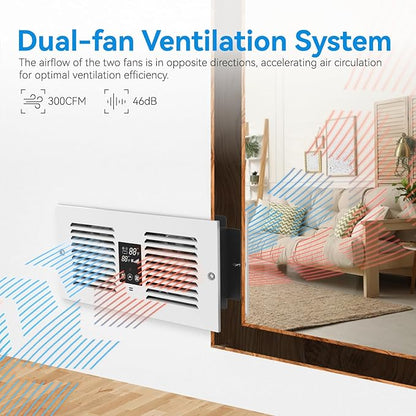 Apexicalo Room to Room Fan with Remote Control, 300CFM Through Wall Vent Fan with Temperature Control, 5-Speed Circulating Ventilation, for Kitchen, Laundry, Hardwired, RTR300-CV